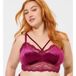 2X Torrid Velvet Bralette Torrid Pink Wine Unlined Wirefree Bra Top 18W 20W NEW